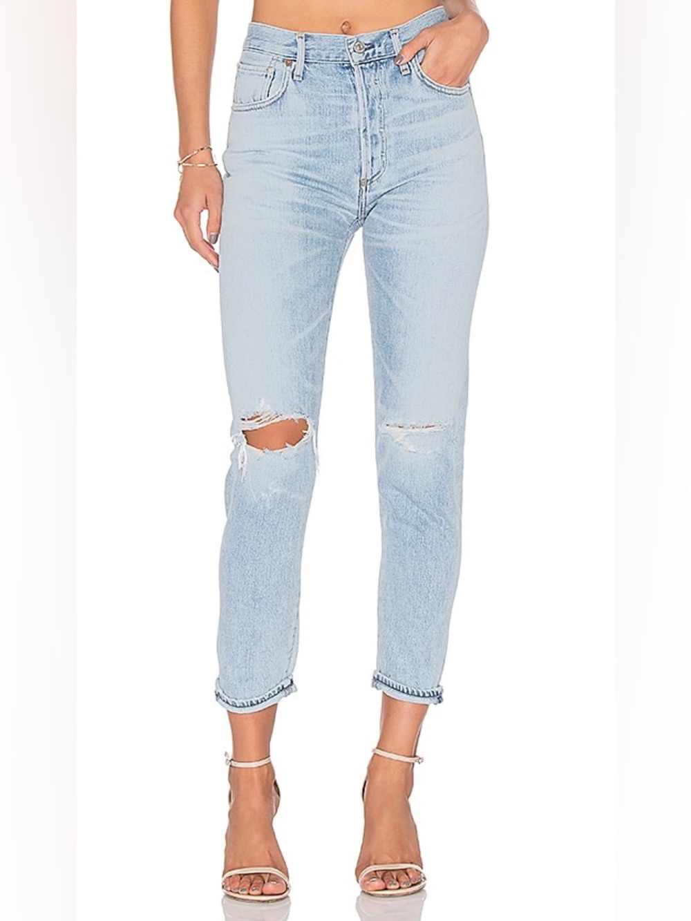 Citizens of Humanity Distressed Light Wash Liya in Torn Crop Jeans